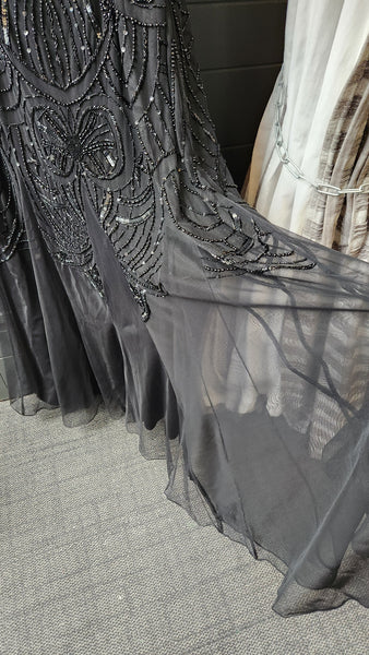 Ashley Lauren Black Short Sleeve Beaded Gown