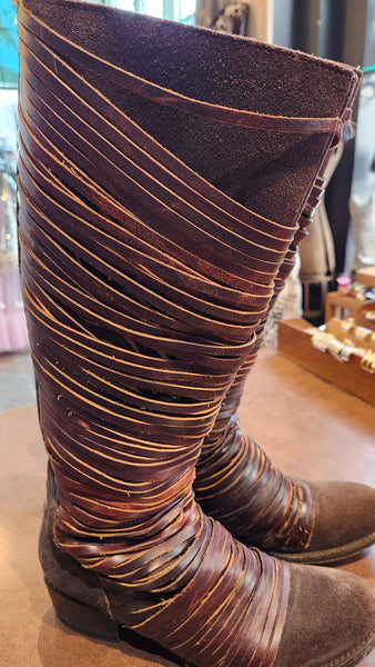 Freebird Leather Boots with Laser Cut Stripes of Leather