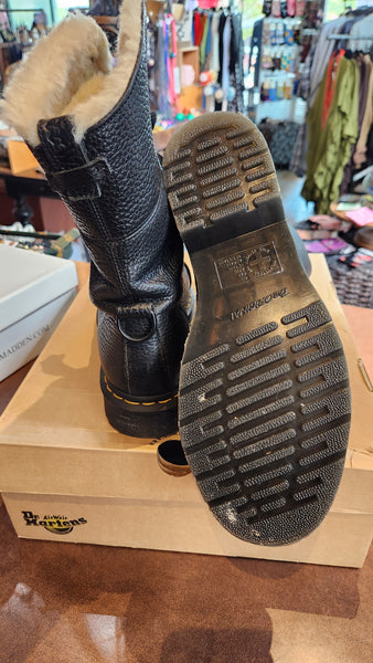 Dr. Marten’s Amilita Aunt Sally Black Leather Faux Fur Lined Boot.