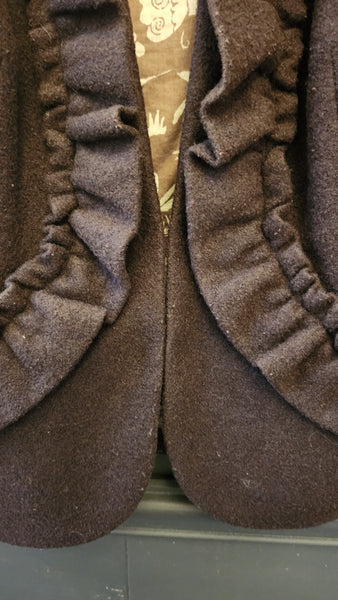Elevenses Brown Ruffle Collar Wool Blend Blazer