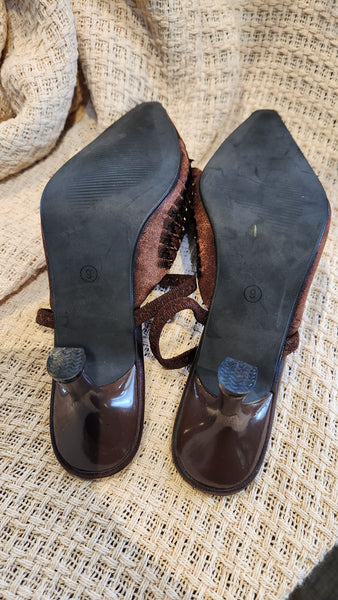 John Fashion Brown Silk Heels
