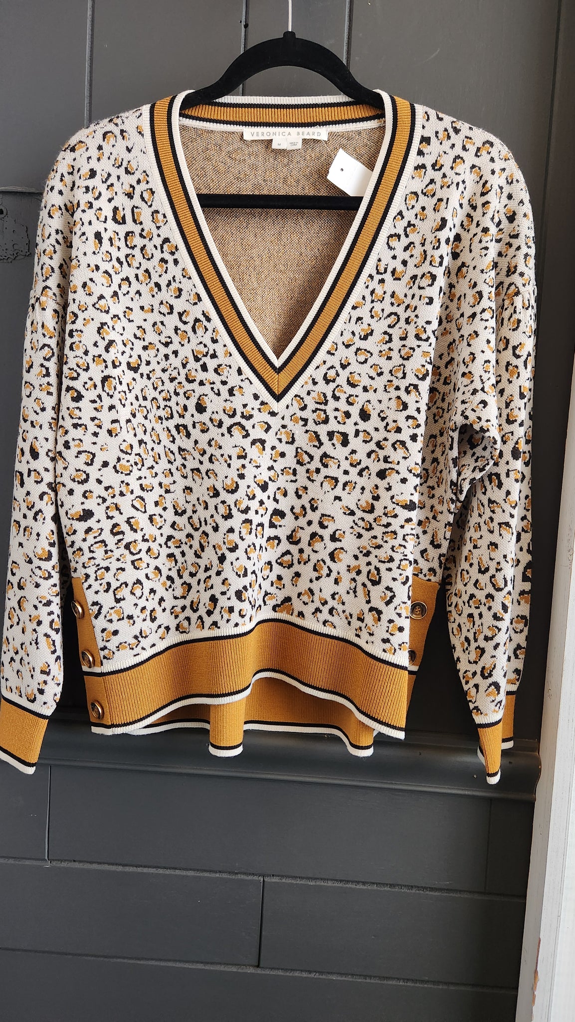 Veronica Beard Deep V Leopard Print Sweater