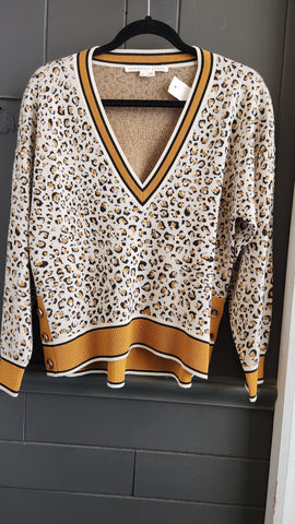 Veronica Beard Deep V Leopard Print Sweater