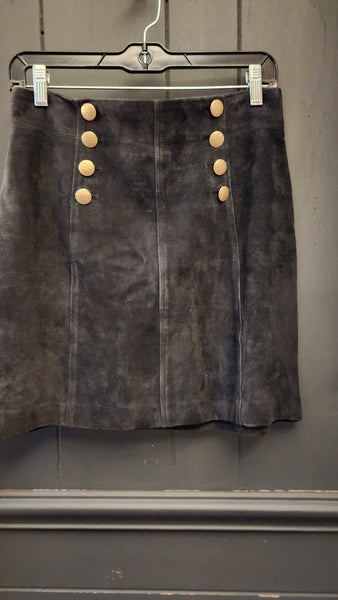 Intermix Black Suede Mini Skirt with gold Buttons
