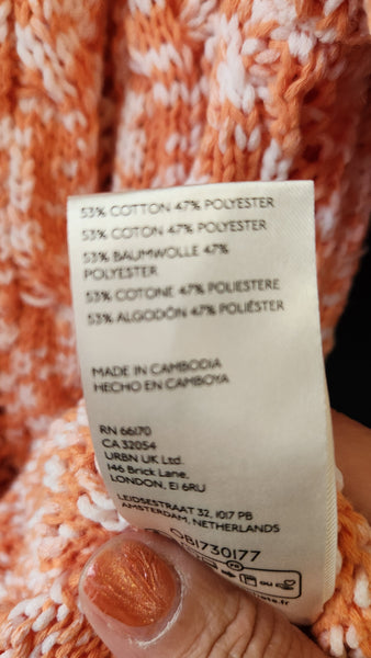 Free People Orange and White Crocheted Cardigan Sweater
