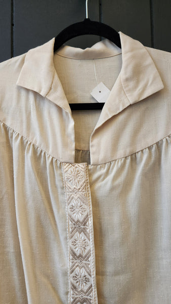 Vintage Betty Hanson Woven Embroidered Top with puff sleeves