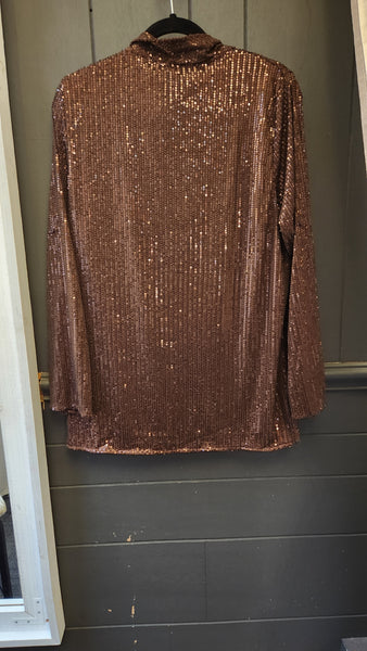 Vine and Love Brown Sequin Drape Cardigan