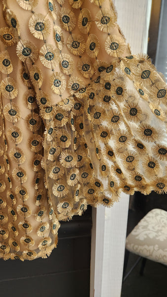 Calvin Klein 3/4 bell sleeve Gold Medallions Top