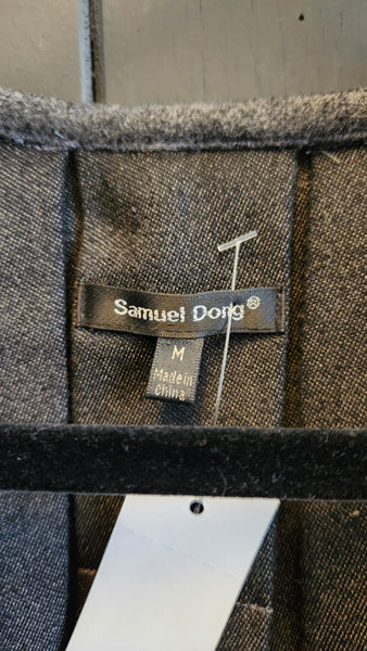 Samuel Dong Ruffle Front Gray and Black Fleece Coat