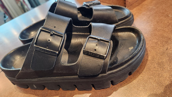 Papillio / Birkenstock Platform - black leather Sandal