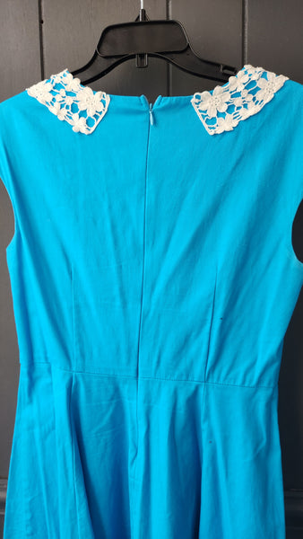 Turquoise Dress with Lace Collar and Buttons