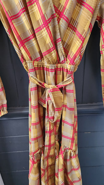 Umgee red and gold plaid wrap dress