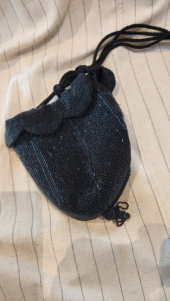 Black Flower Bell Beaded Crossbody Purse