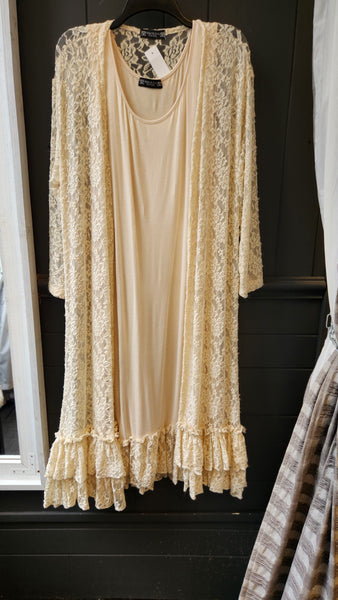 Spirit and Soul 2 Piece Lace topper over Sleeveless Cream Dress