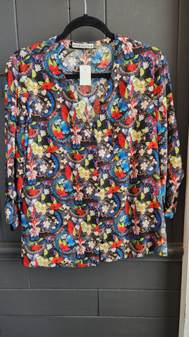 Alice and Olivia Vibrant Multi Color Silk Print Top
