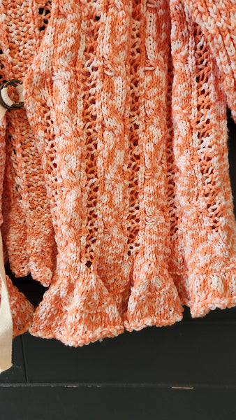 Free People Orange and White Crocheted Cardigan Sweater