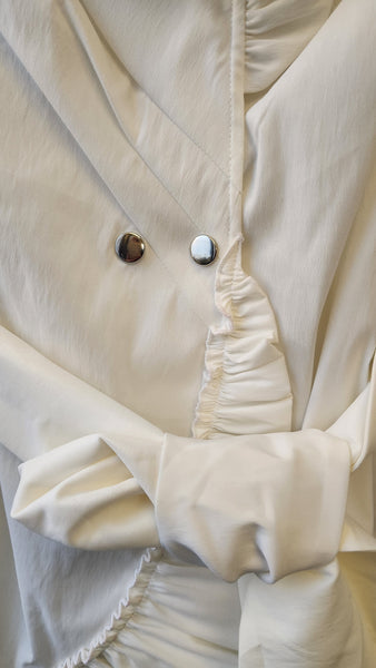 Sanuel Dong White Ruched Parachute type fabric Coat