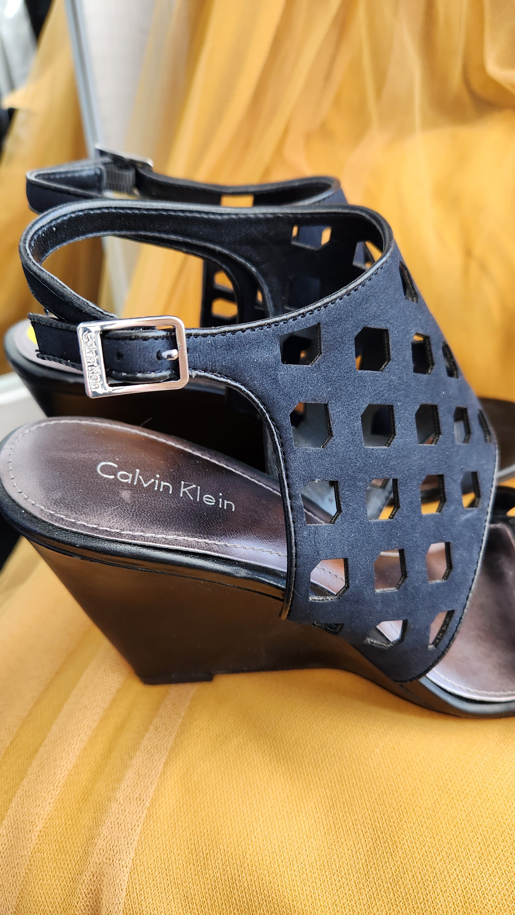 Calvin Klein Black Wedge Heel Sandals Northside Cellar