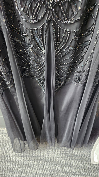 Ashley Lauren Black Short Sleeve Beaded Gown