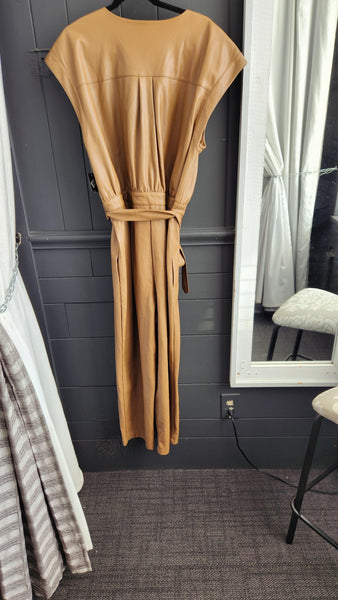 INC Faux Leather Tan Jumpsuit