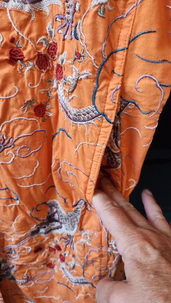 Johnny Was Embroidered Orange Orient Dragon Long Coat Duster