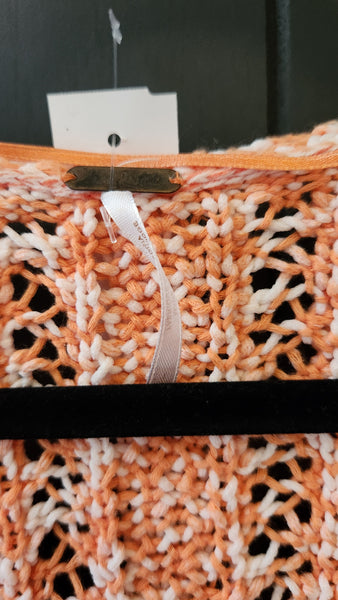 Free People Orange and White Crocheted Cardigan Sweater