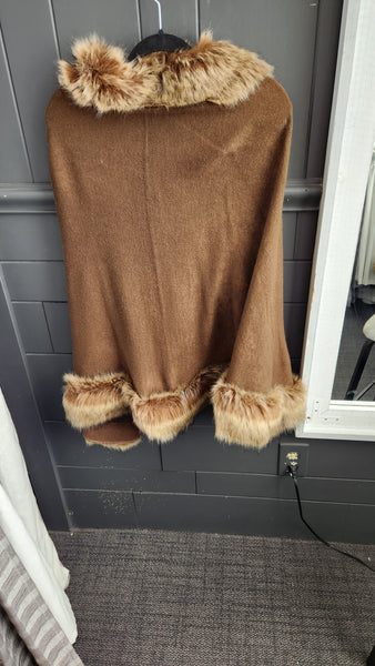 Faux Fur Light Brown Poncho