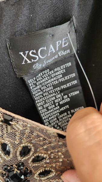 Xscape Sleeveless Sheer and Beaded Black Long Gown