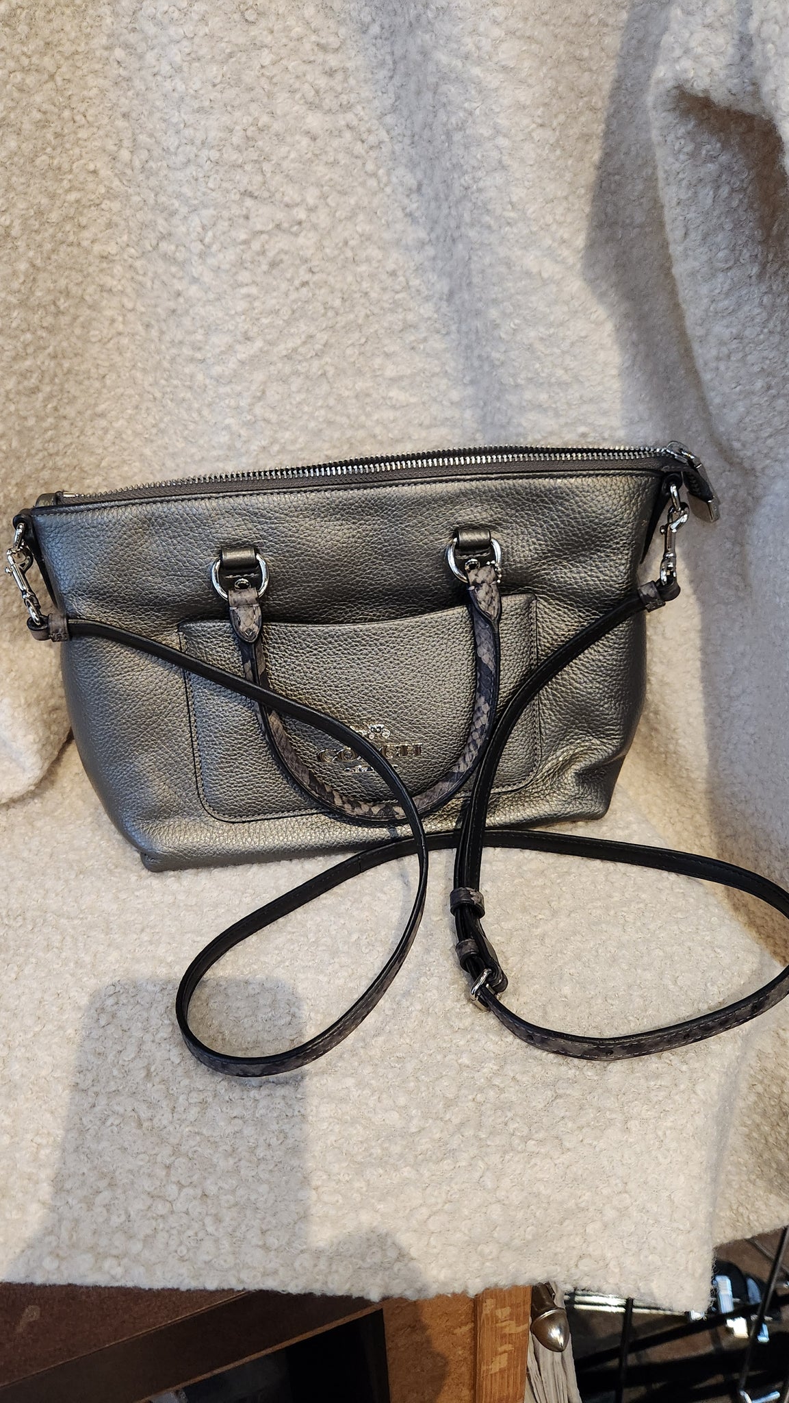 Coach Metallic Gray/ Silver  Leather EMMA Bag