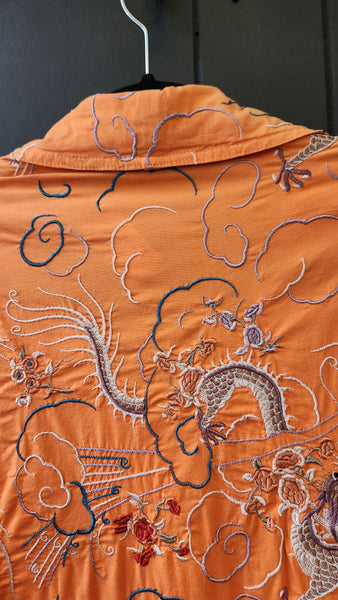 Johnny Was Embroidered Orange Orient Dragon Long Coat Duster