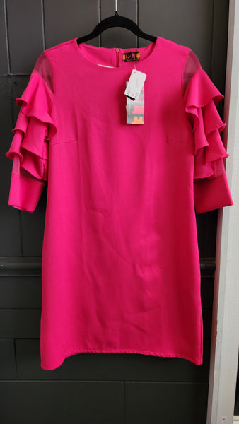 Isle Bright Pink Ruffled Sleeve Knit Dress