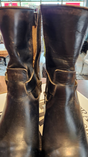 Frye Espresso Brown Leather Boots with decorative Buckle Work