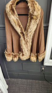 Faux Fur Light Brown Poncho