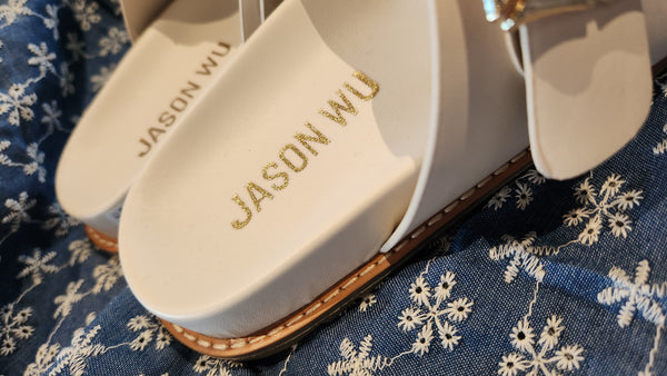 Jason Wu Double Bamboo Buckle Slide Sandals Gold Accents