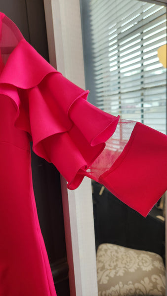 Isle Bright Pink Ruffled Sleeve Knit Dress