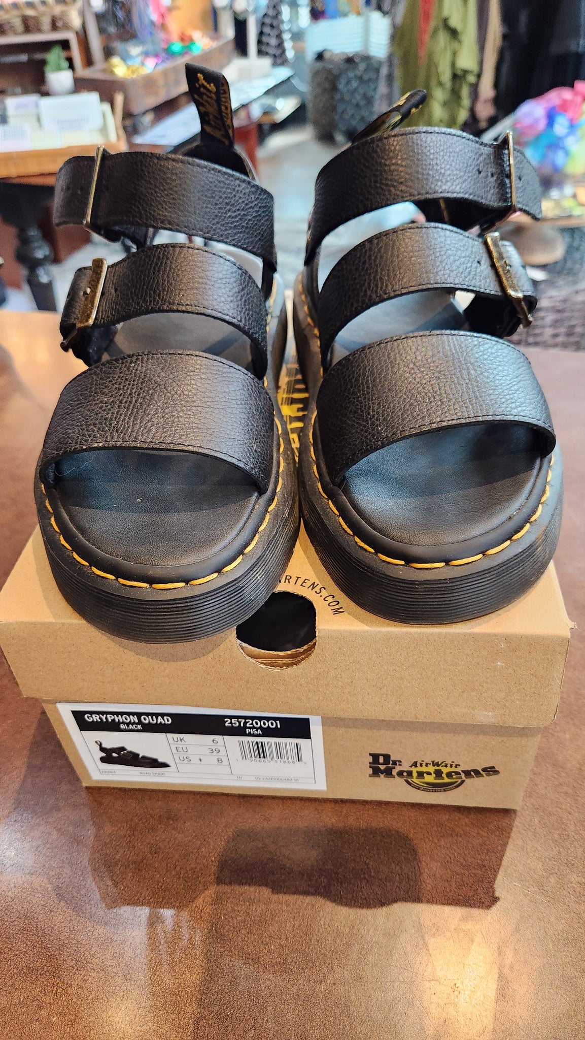 Dr. Marten Black Leather Gryphon Platform Sandal Shoes
