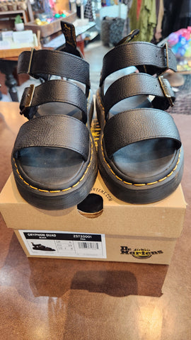 Dr. Marten Black Leather Gryphon Platform Sandal Shoes