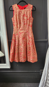 Carmen Marc Valvo Sleeveless Floral Coral and Gold Dress