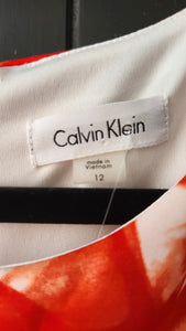 Calvin Klein Sleeveless Red and Cream Swirl Dress