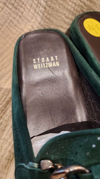 Stuart Weitzman Green Suede Loafer Mules
