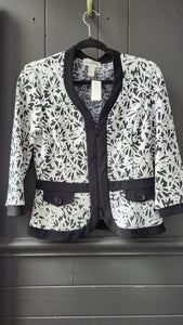 Joseph Ribkoff White Floral Knit over Black Background Jacket