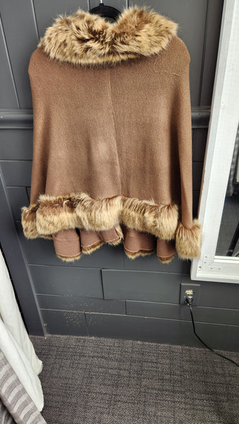 Faux Fur Light Brown Poncho