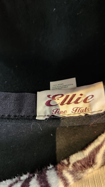 Ellie black felted wool Hat with faux fur zebra trim