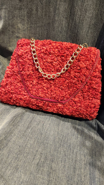 Vintage Carpet Bag Purse with Gold Chain Handle