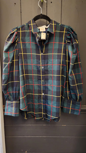 Gretchen Scott Long Sleeve Green Plaid Top