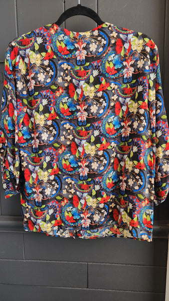Alice and Olivia Vibrant Multi Color Silk Print Top