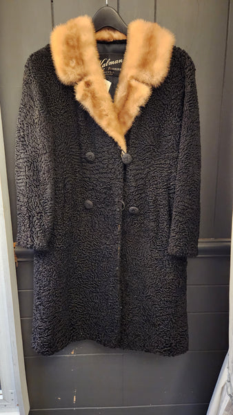 Vintage Kalman Persian Lamb Coat with Mink Collar