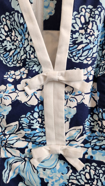 Lilly Pulitzer Sleeveless Blue Floral Cotton Dress with white trim