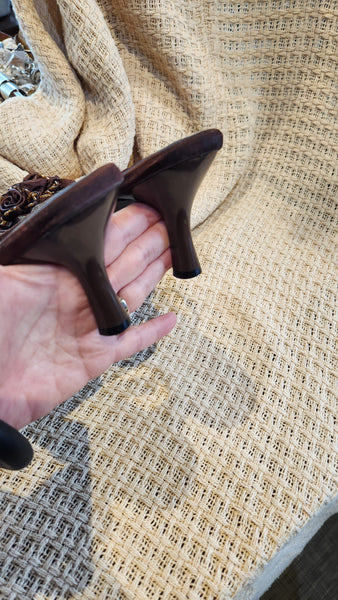 John Fashion Brown Silk Heels