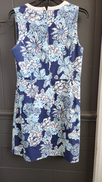 Lilly Pulitzer Sleeveless Blue Floral Cotton Dress with white trim